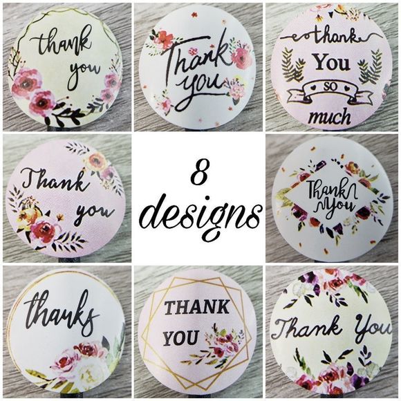 8/$20 100ct Thank You Stickers 8 Designs Round 1" Labels - Picture 1 of 3